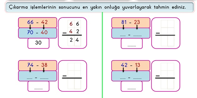 2.Sınıf Matematik Çıkarma İşlemi-Sonucu Tahmin Etme Etkinliği-2