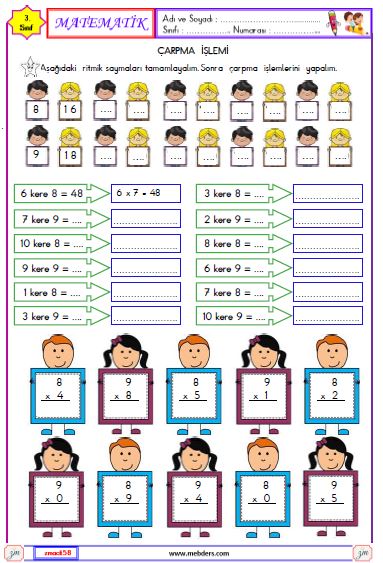 3.Sınıf Matematik Çarpma İşlemi Etkinliği 9