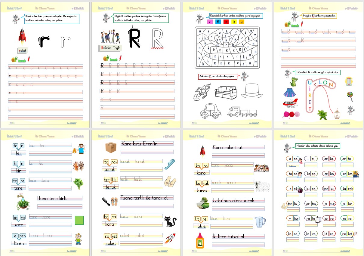 1. Sınıf İlk Okuma Yazma R Sesi Fasikülü 15 Sayfa