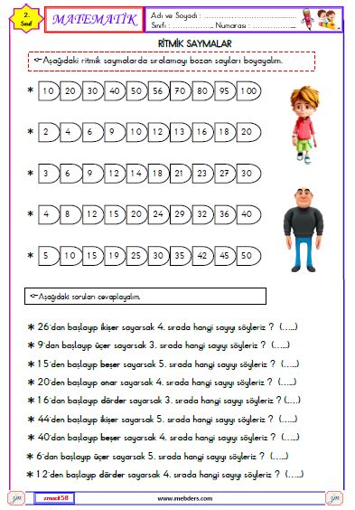 2. Sınıf Matematik Ritmik Saymalar Etkinliği 3