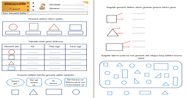 1.Sınıf Matematik Geometrik Şekiller Etkinliği 1
