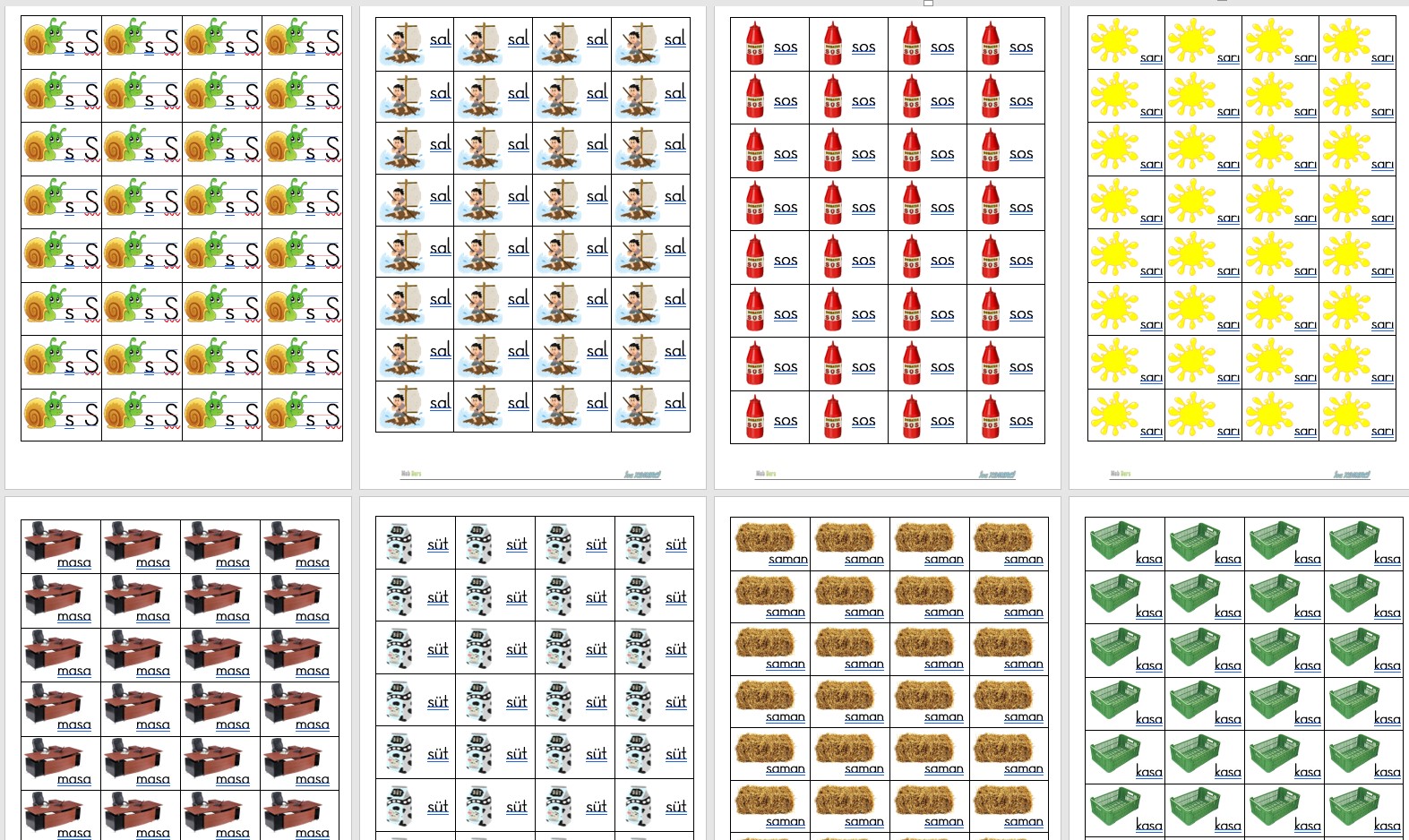 1. Sınıf İlk Okuma Yazma S Sesi Defter Çalışması
