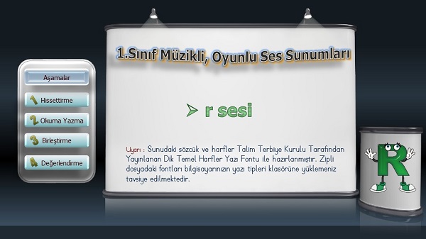 1.Sınıf İlkokuma Müzikli, Animasyonlu r Sesi Sunusu