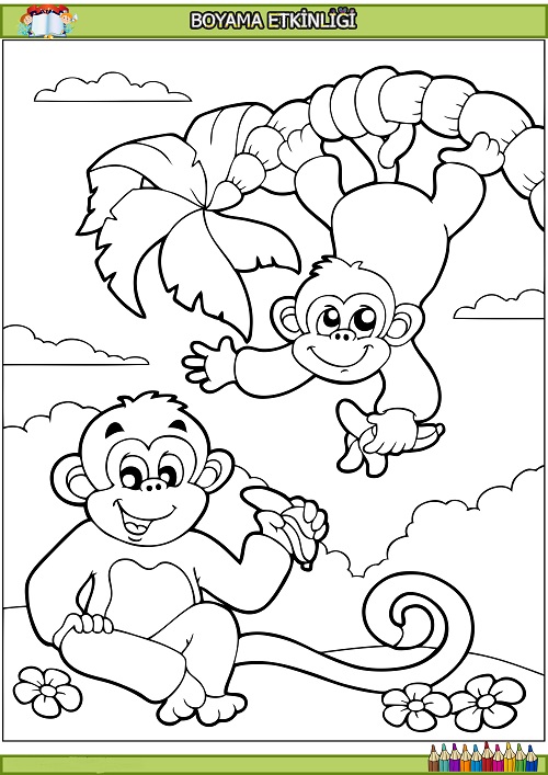 Sevimli maymunlar boyama etkinliği