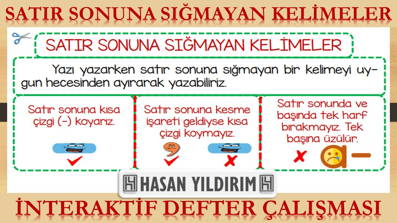 Satır Sonuna Sığmayan Kelimeler İnteraktif Defter Çalışması