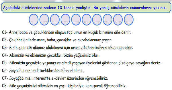 4.Sınıf Sosyal Bilgiler Geçmişimi Öğreniyorum Ünitesi Doğru-Yanlış Etkinliği