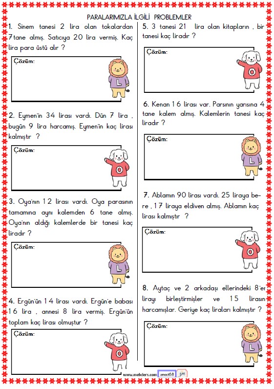 2. Sınıf Matematik Para Problemleri Etkinliği 2