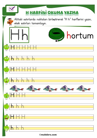 1.Sınıf İlkokuma H Sesi Okuma Yazma Etkinliği