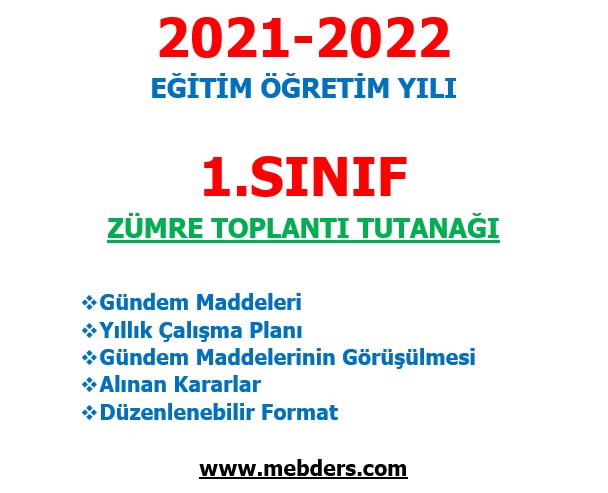 2021-2022 Eğitim Öğretim Yılı 1.Sınıf Zümre Toplantı Tutanağı