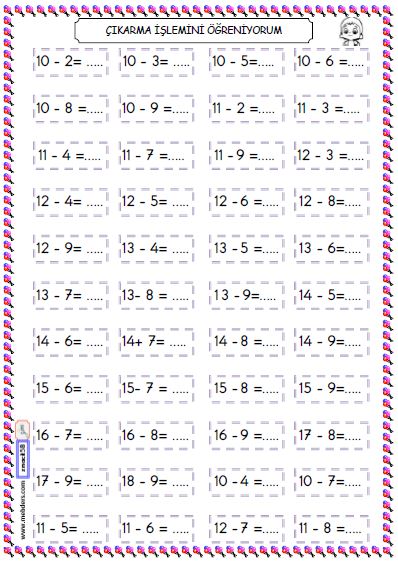 1. Sınıf Matematik Çıkarma İşlemi Etkinliği 4