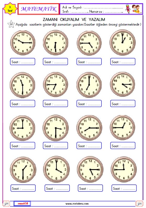 3. Sınıf Matematik Zamanı Okuyalım ve Yazalım Etkinliği 1