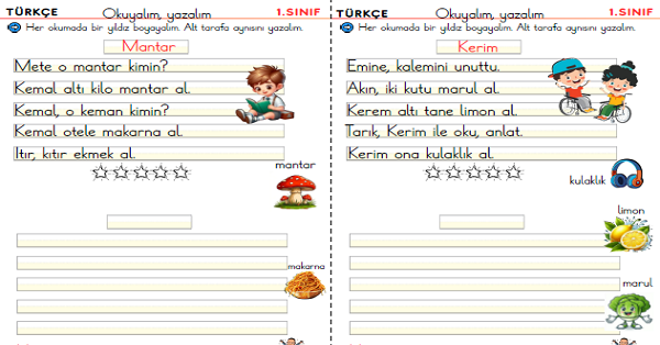 1. Sınıf İlk Okuma Yazma M-m Sesi Okuma Yazma Metinleri