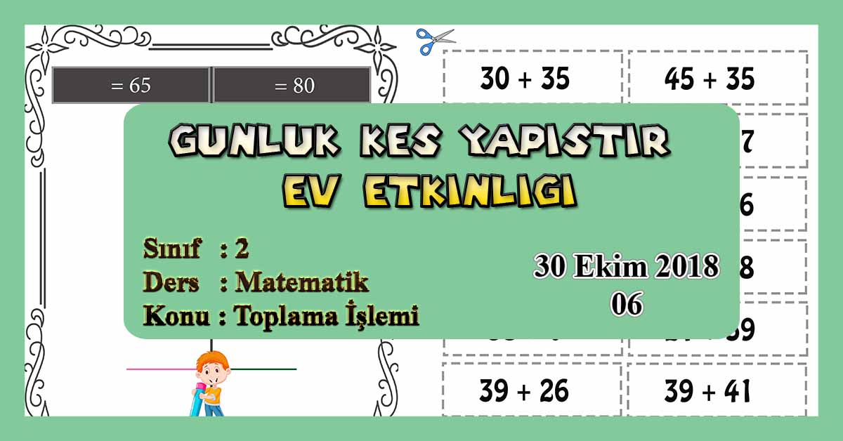 2.Sınıf Günlük Kes Yapıştır Ev Etkinliği - Toplama İşlemi