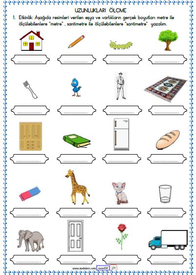 2. Sınıf Matematik  Uzunlukları Ölçme Etkinliği 3