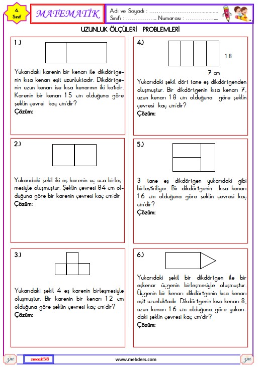 4. Sınıf Matematik Çevre ile İlgili Problemler Ettkinliği 7