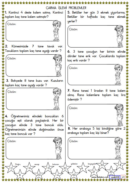 2. Sınıf Matematik Çarpma İşlemi Problemleri Etkinliği 8