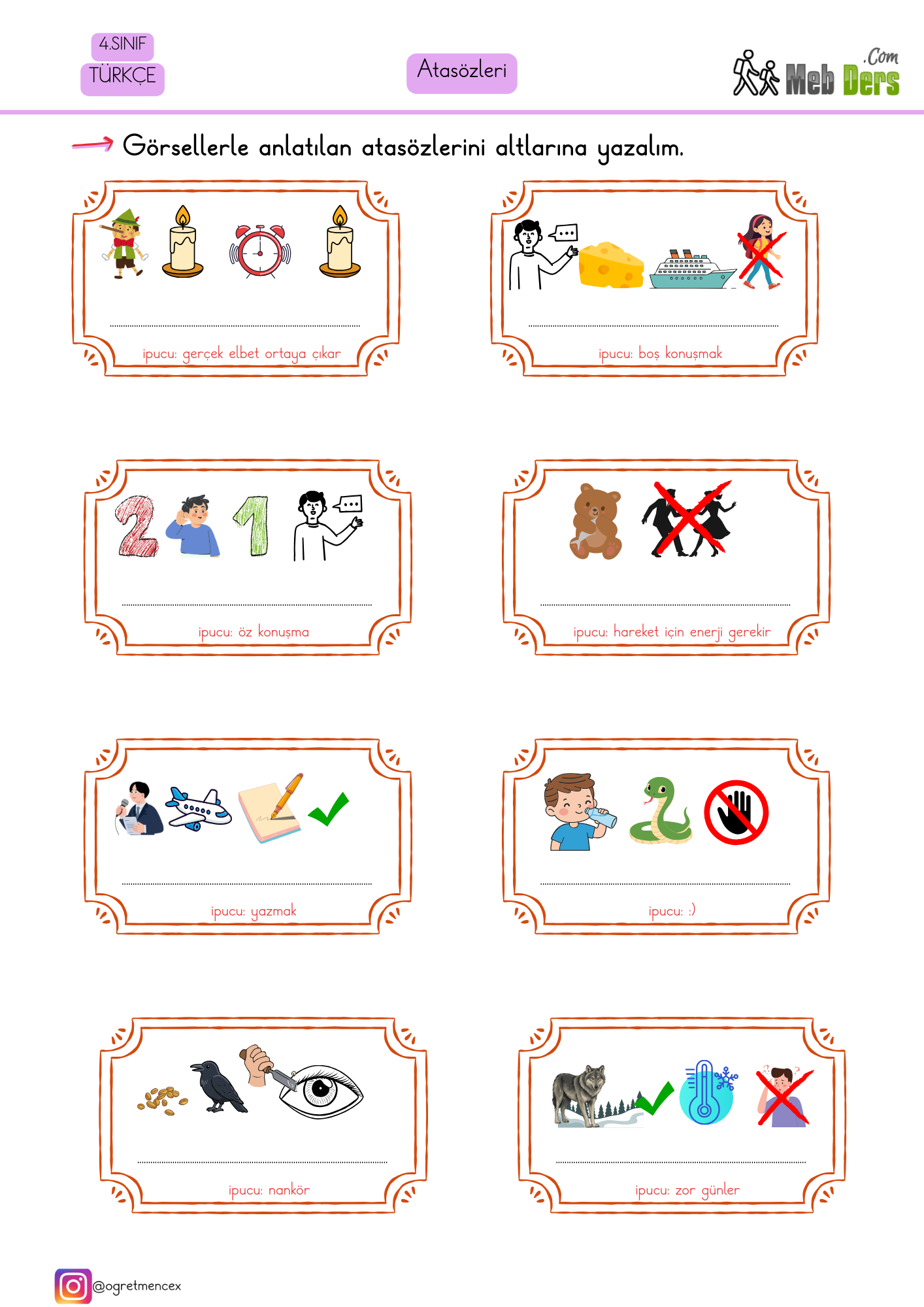 4. Sınıf Türkçe Atasözleri ve Deyimler Çalışma Sayfası