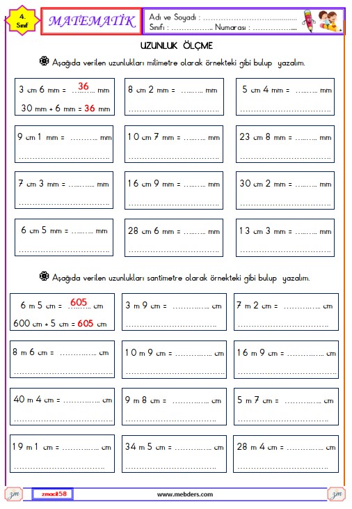 4. Sınıf Matematik Uzunluk Ölçme Etkinliği 5