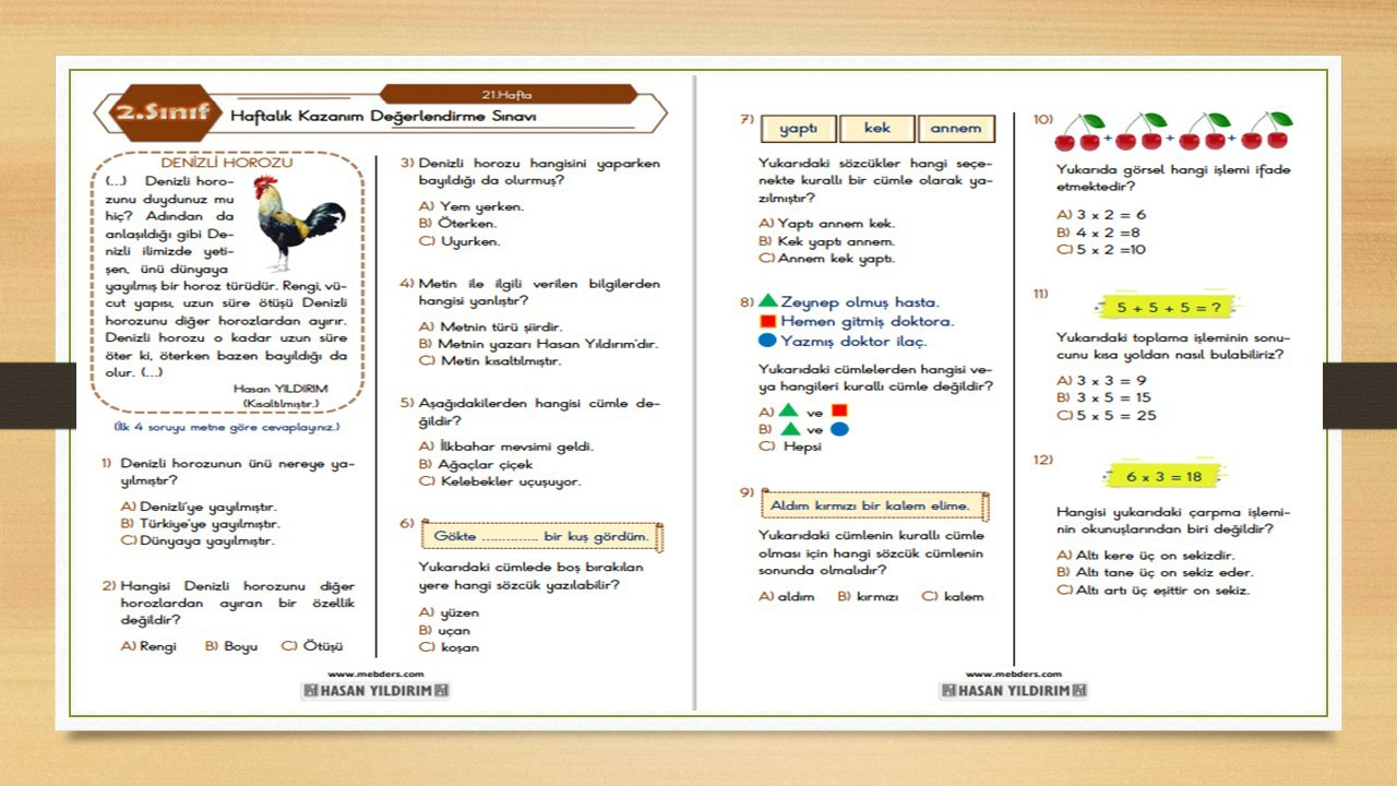 2.Sınıf Haftalık Değerlendirme Testi-21.Hafta(08-12 Mart)