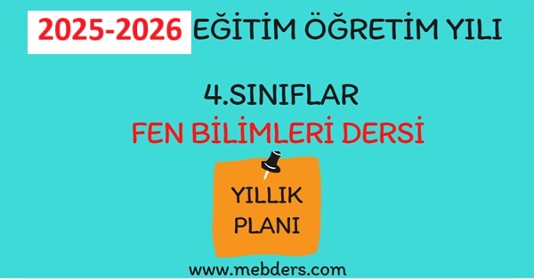 2025-2026 Eğitim Öğretim Yılı 4. Sınıf Fen Bilimleri Dersi Yıllık Planı( Pasifik Yayınları)