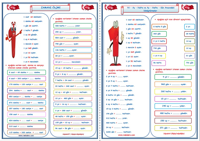 4.Sınıf Matematik Zamanı Ölçme Çalışmaları