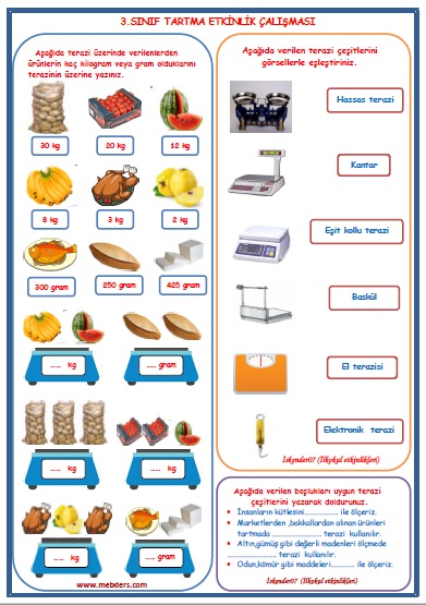 3.Sınıf Matematik Tartma Etkinlik Çalışması