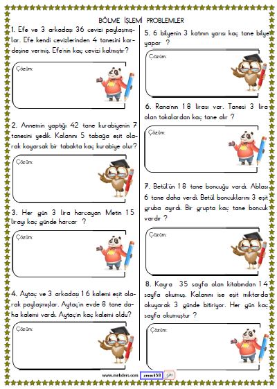 2. Sınıf Matematik Bölme İşlemi Problemler Etkinliği 10