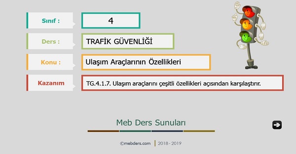 4.Sınıf Trafik Güvenliği Ulaşım Araçlarının Özellikleri Sunusu