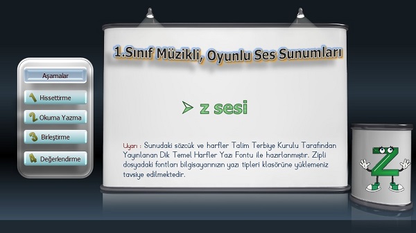 1.Sınıf İlkokuma Müzikli, Animasyonlu z Sesi Sunusu