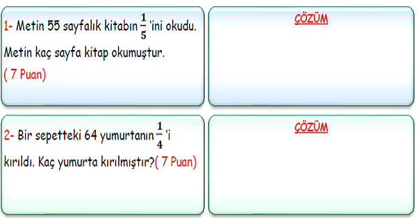 3.Sınıf Matematik Kesir Problemleri-2