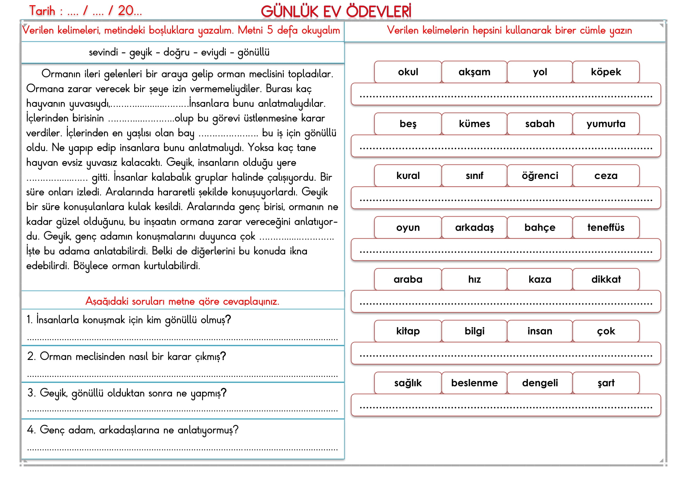 2.Sınıf 28 Mayıs 2025 Günlük Ev Ödevi