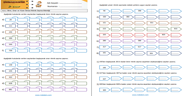 3.Sınıf Matematik Birer, Onar ve Yüzer İleriye Ritmik Sayma Etkinliği