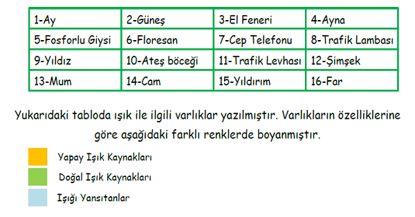 3.Sınıf Fen Bilimleri Işığın Görmedeki Rolü ve Işık Kaynakları Yeni Nesil Sorular