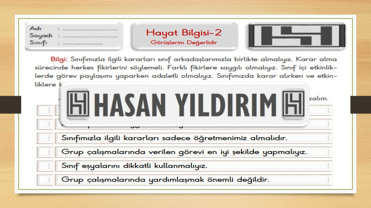 2.Sınıf Hayat Bilgisi Görüşlerim Değerlidir Çalışma Sayfası