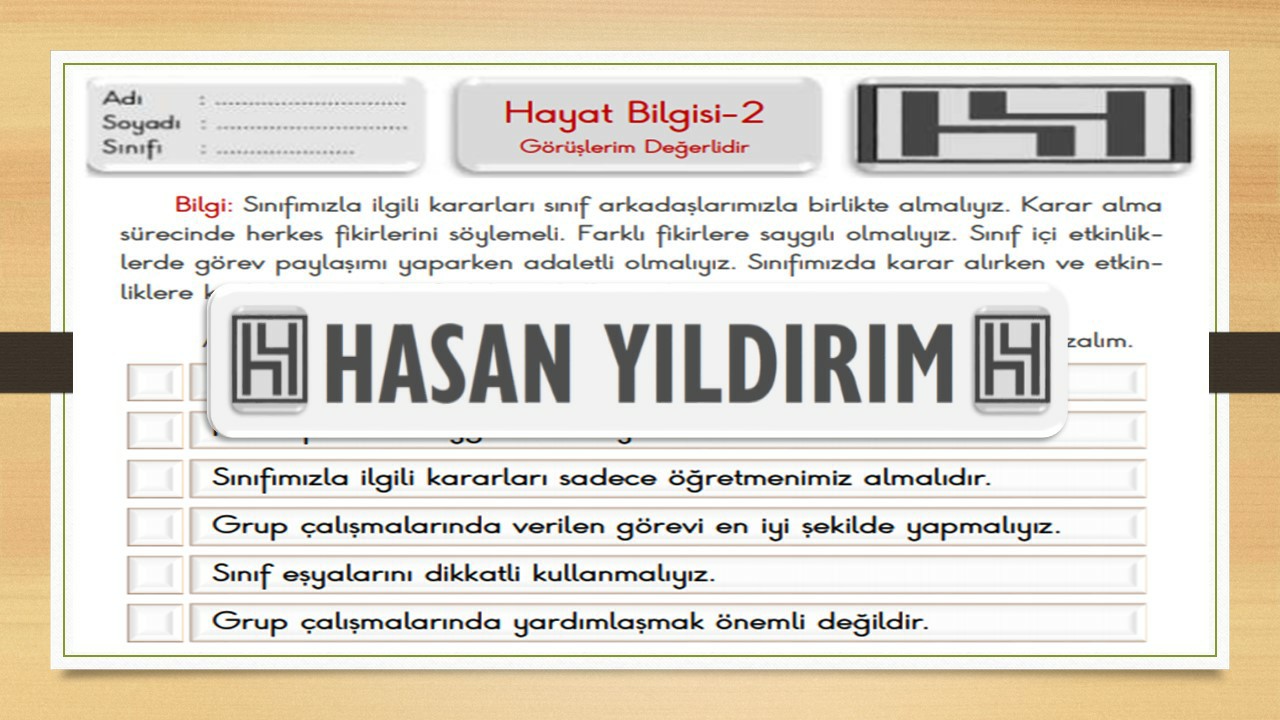 2.Sınıf Hayat Bilgisi Görüşlerim Değerlidir Çalışma Sayfası