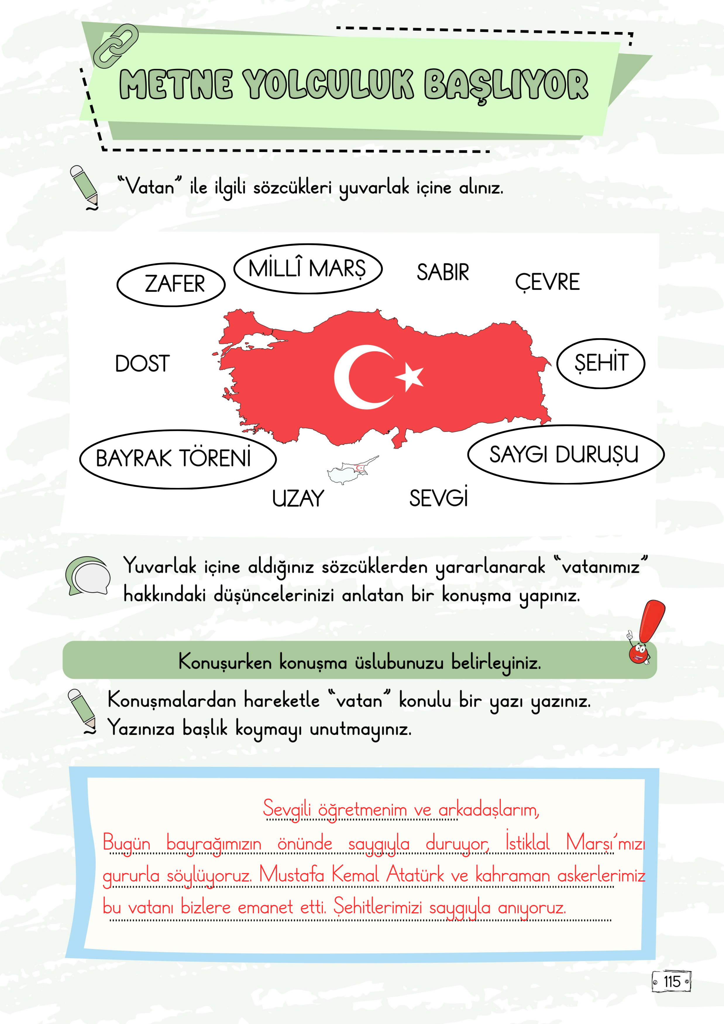 2.Sınıf Türkçe Meb Yayınları Bayrak Töreni Metni Etkinlik Cevapları