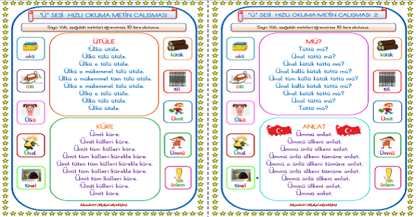 1. Sınıf İlk Okuma Yazma Ü Sesi Hızlı Okuma Metin Çalışması
