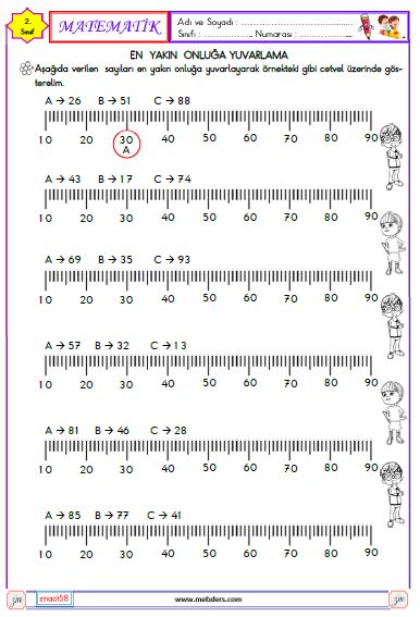 2. Sınıf Matematik En Yakın Onluğa Yuvarlama Etkinliği 3