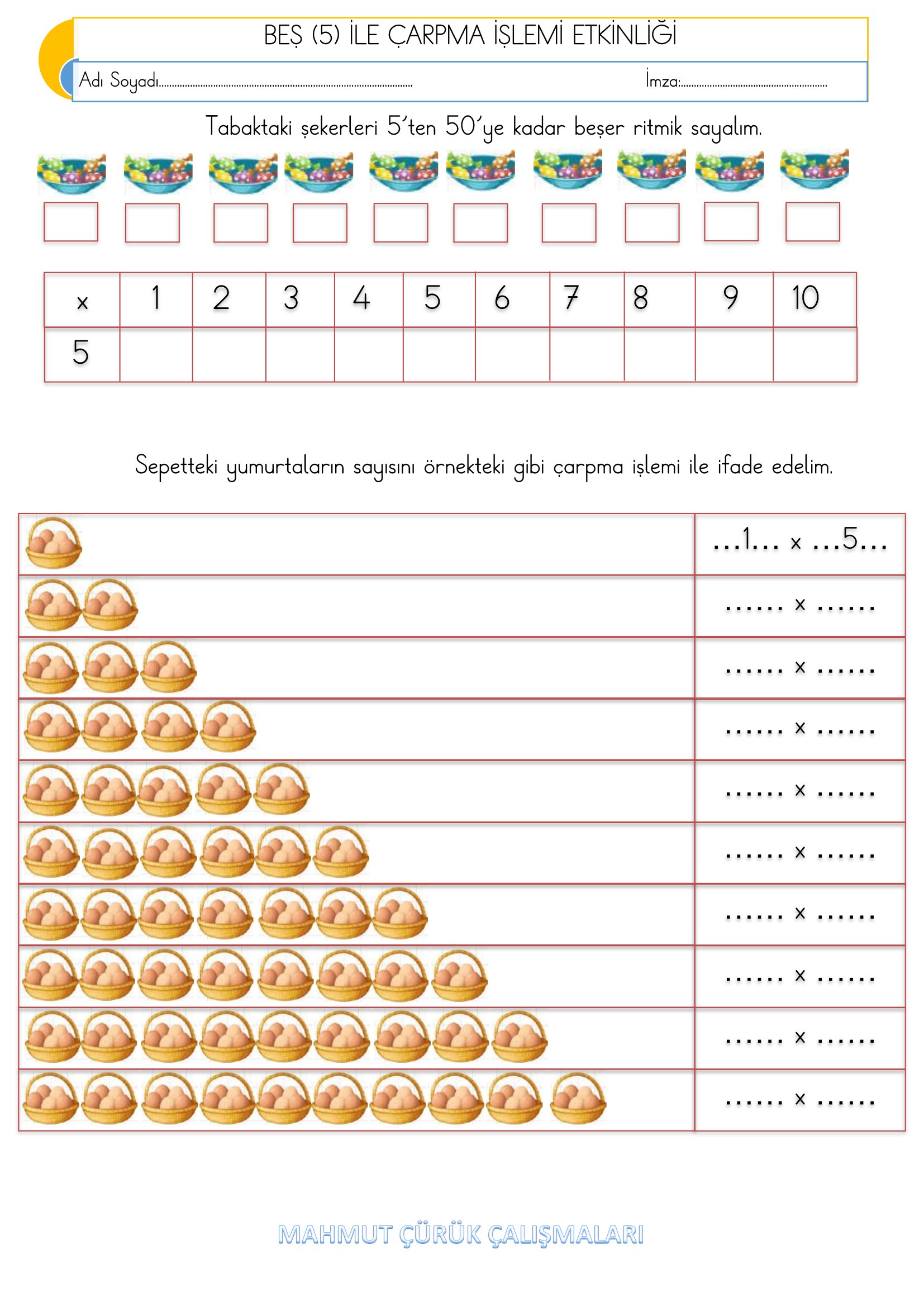 2.Sınıf - Matematik Beş İle Çarpma İşlemi Etkinliği