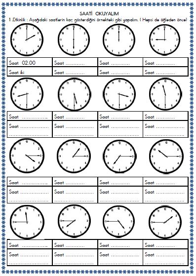 2. Sınıf Matematik Zamanı Ölçme , Saat Etkinliği