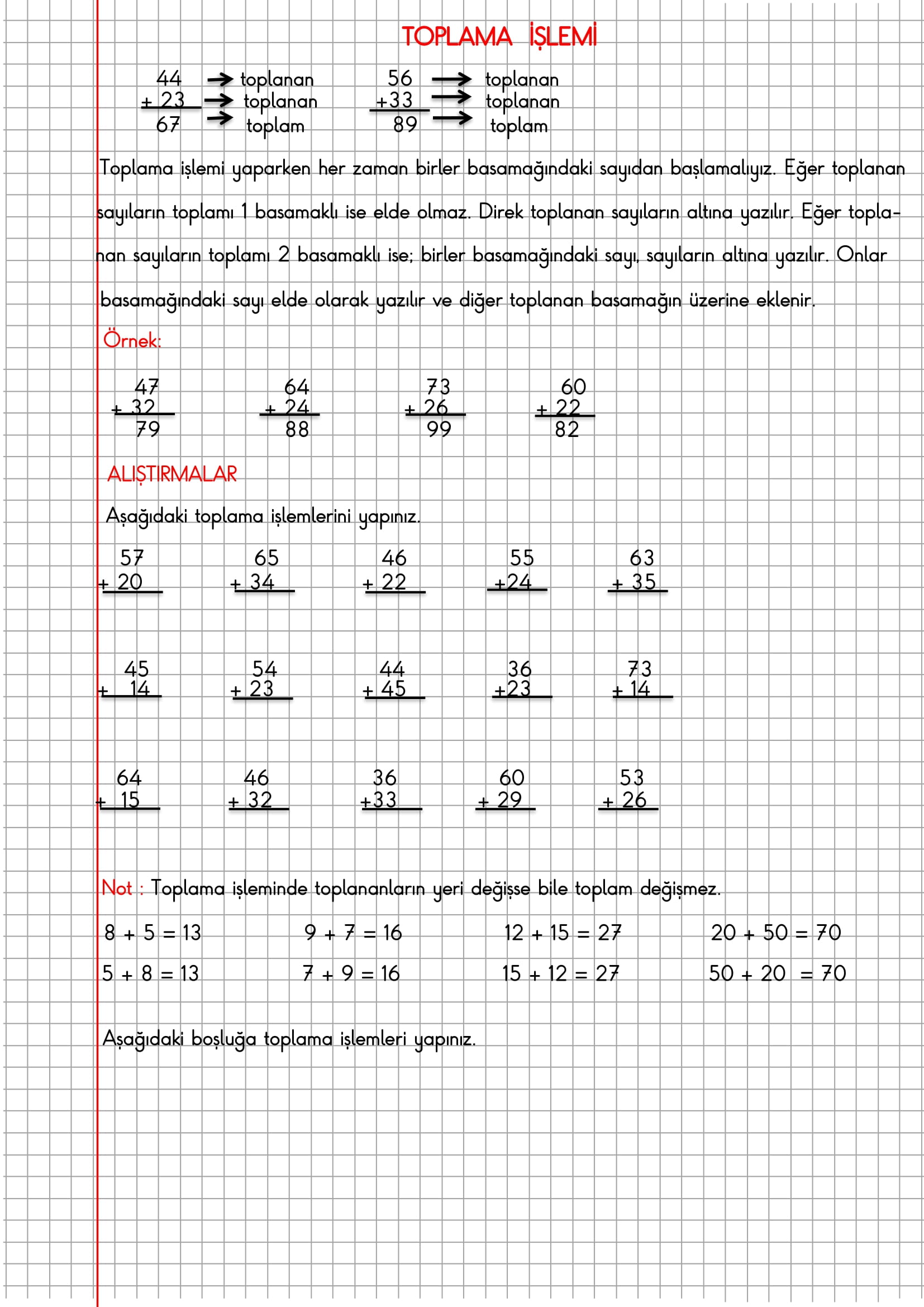 2.Sınıf Matematik Kareli Defterde Toplama İşlemi Konu Anlatımı
