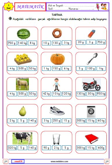 3. Sınıf Matematik Tartma Etkinliği 3