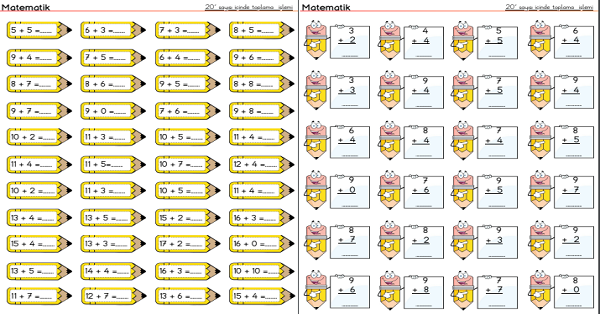 1. Sınıf Toplama İşlemi Alıştırmaları (5 Sayfa)