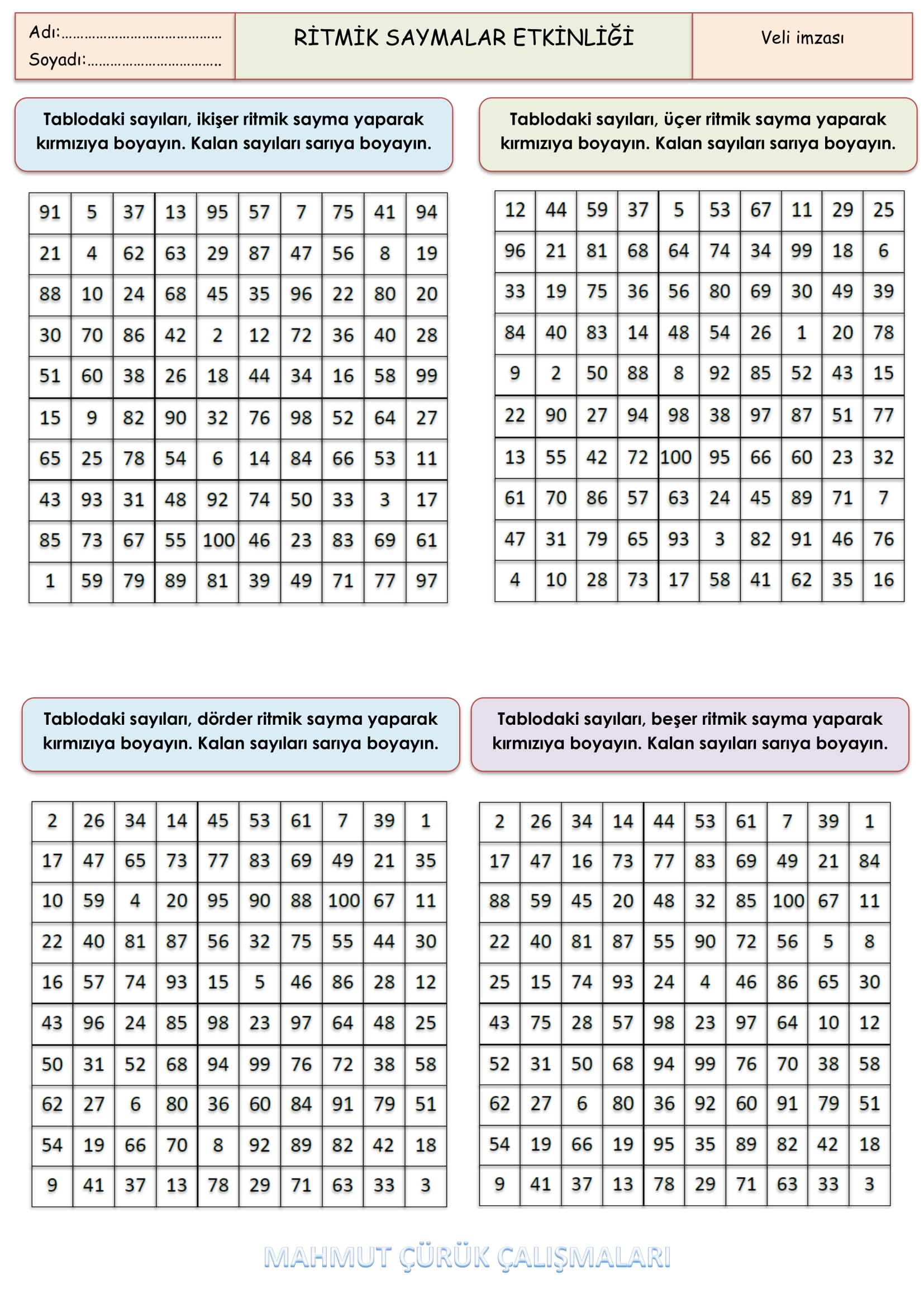 2.Sınıf - Matematik - Ritmik Saymalar Etkinliği-1