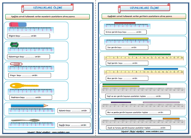 2.Sınıf Matematik Uzunlukları Ölçme Etkinlik Çalışması (6 Sayfa)