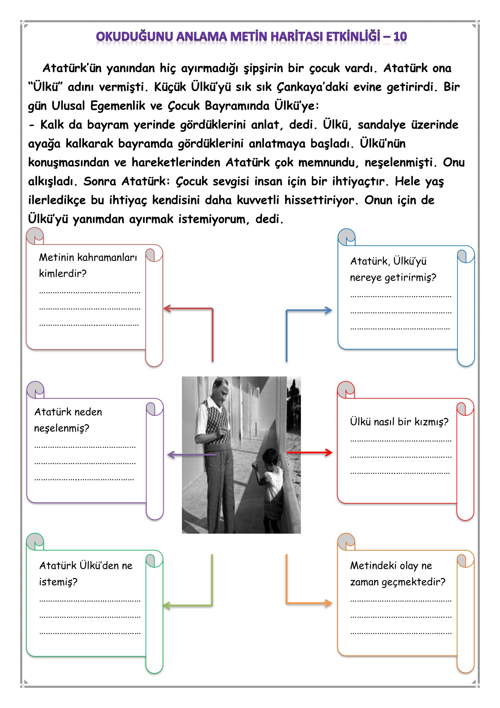 1.Sınıf - Türkçe Okuduğunu Anlama Metin Haritası Etkinliği-10