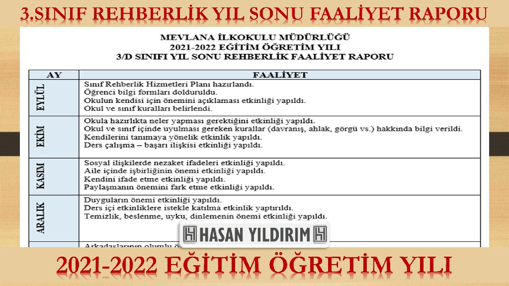 3.Sınıf Rehberlik Yıl Sonu Faaliyet Raporu