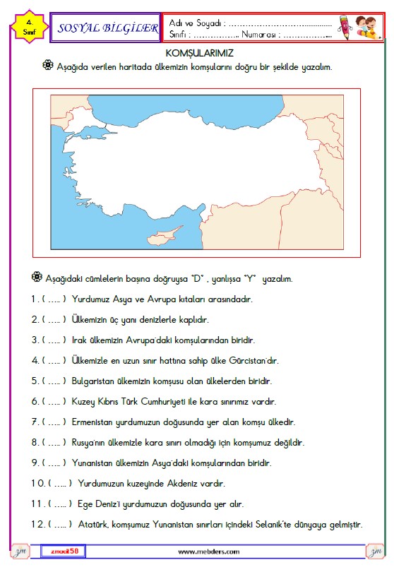 4. Sınıf Sosyal Bilgiler Komşularımız Etkinliği