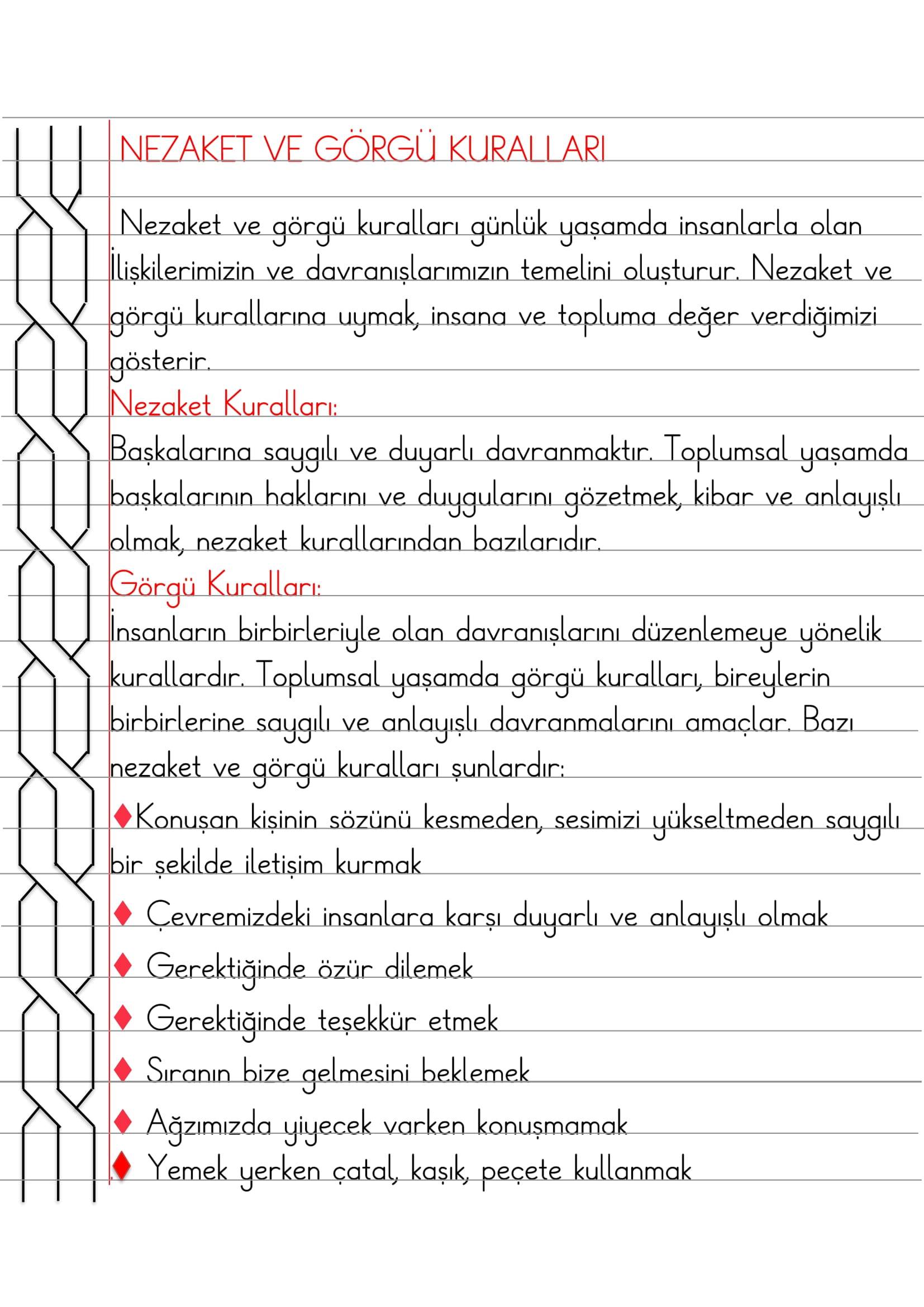 2.Sınıf - Hayat Bilgisi Nezaket ve Görgü Kuralları Defter Özeti