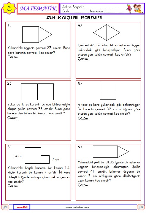 4. Sınıf Matematik Çevre Ölçme ile İlgili Problemler Etkinliği 15